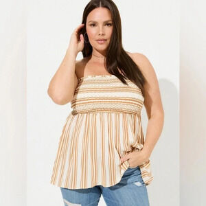 Torrid Ember Stripe Rayon Slub Smocked Tube Top Plus Size 3X NWT